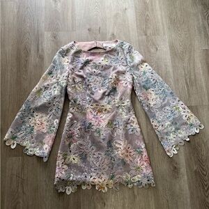 elliatt jacinta taupe floral lace embroidered long sleeve mini dress small NEW